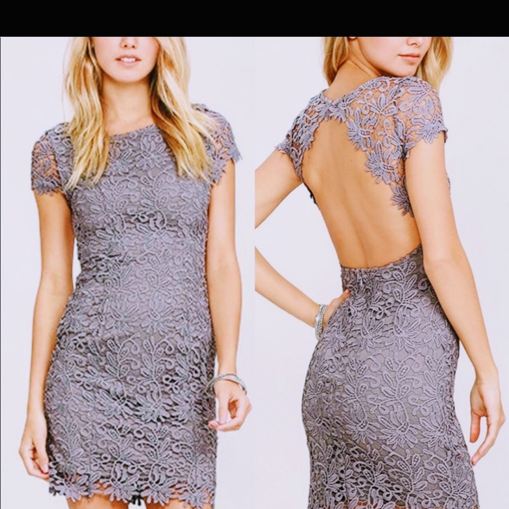Lulu's backless gray lace floral dress